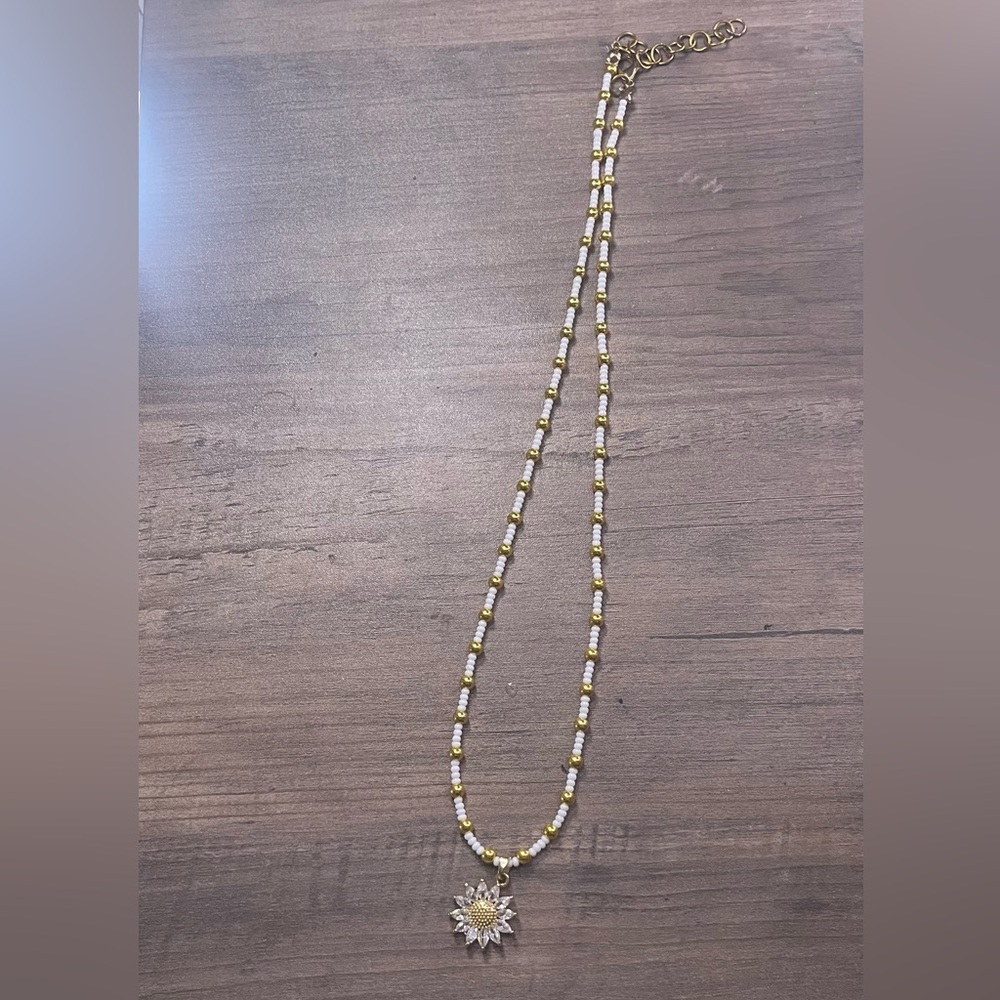 Elegant Gold and white Beaded Necklace Handmade By Me